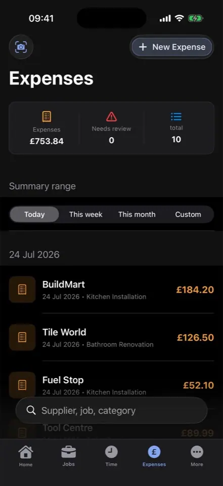 KLOKIO app: expense records
