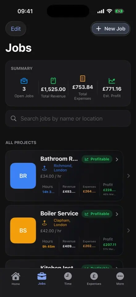 KLOKIO app: jobs overview